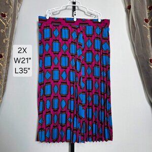 Abbott Elementary Skirt Women's 2X Pink Blue Geometric Pleated Midi Volume 1